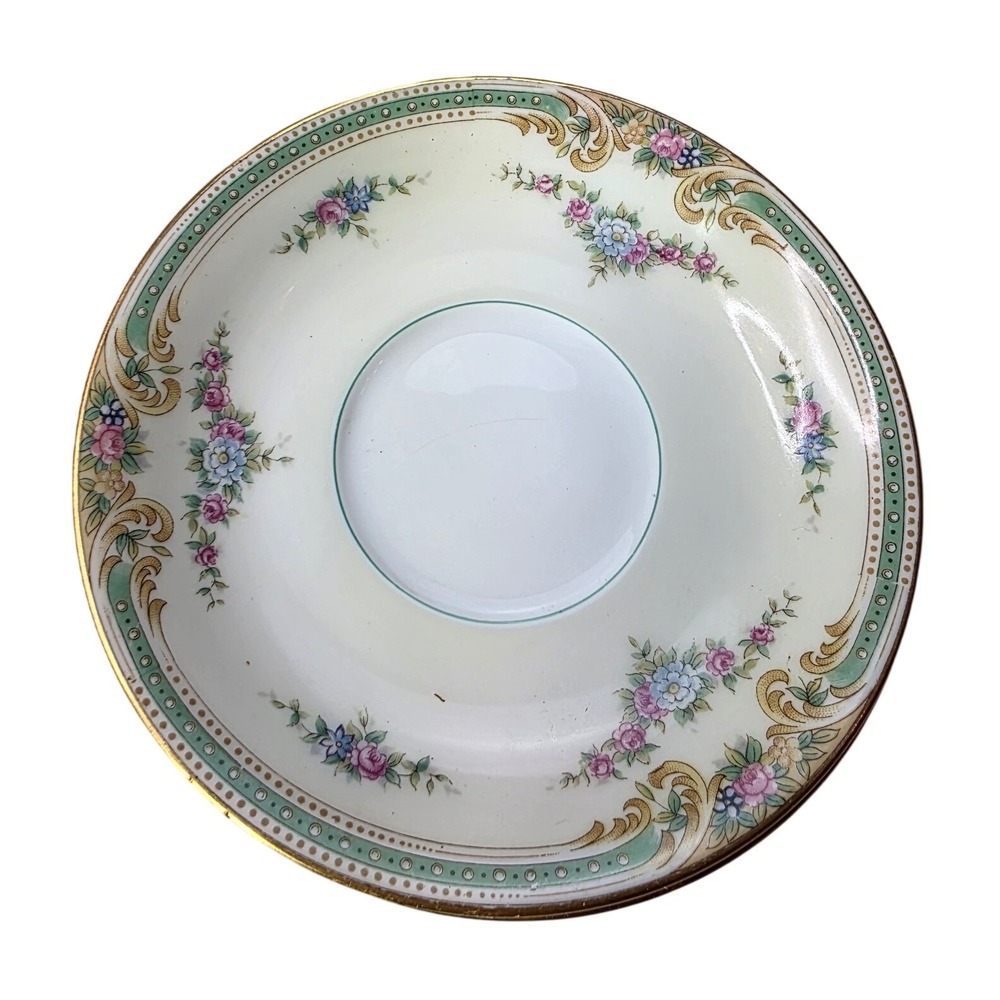 Vintage Noritake China‎ Plaza Saucers Set of 6 Floral Green Gold Trim Japan